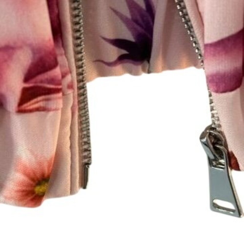 Charlie B Floral Bomber Jacket Pink With Zipper Front & Elastic Hem Lightweight - Picture 3 of 16
